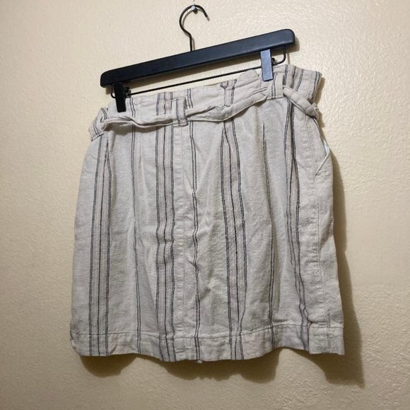 Maurices Womens Beige Striped Belted Button Front Linen Blend Mini Skirt Size 12 - Picture 2 of 5